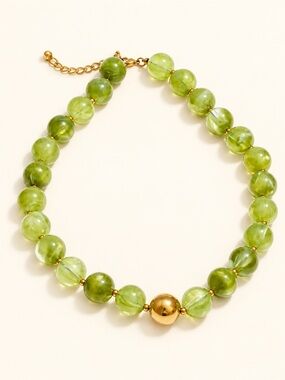 Hazel Green Beaded Gold Ball Necklace